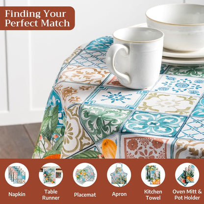 Maison d' Hermine Table Cloth Round Table 100% Cotton 69 Round Inches Tablecloth Reusable Decorative for Dining Kitchen Room Farmhouse Home Gifts for Mothers Day Spring Summer - Agrume