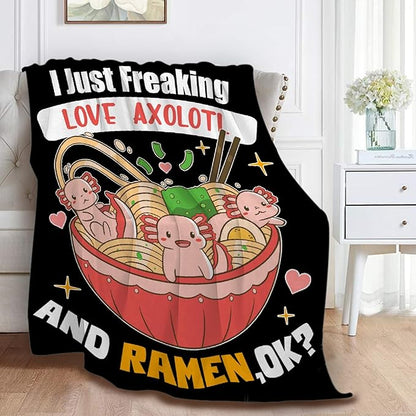 Freaking Love Axolotl and Ramen Blanket Gifts for Girls Boys Women - Super Soft Cozy Warm Throw Sheet for Couch Bed Sofa Office Decor All Season 60x80 for Adult