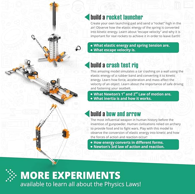 Engino STEM Toys Physics Laws: Inertia Friction &amp Circular Motion Engineering Kit for Kids 9+ Creative STEM Projects Gifts for Boys &amp Girls Building Toys (6 Model Options)