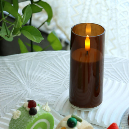 EZiKitchen 2 Pack LED Battery Operated Candles 2"x 5" Plastic Flickering Flameless Candles with Timer Wedding Party Halloween Christmas Decoration Gifts Slim Tall Pillar Candles,Brown