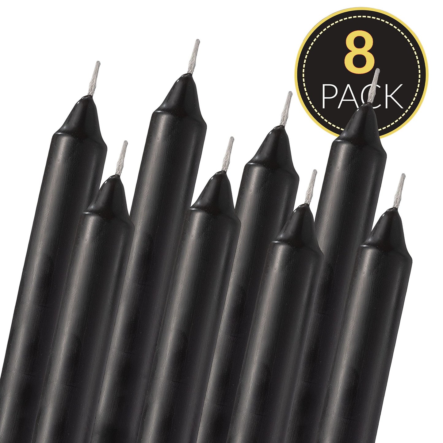 Straight Black Candlesticks - Pack of 8 6" Coated Black Candles - 5 Hour Long Burning Unscented Candles for Halloween, Chime, Wedding, and Home Decoration