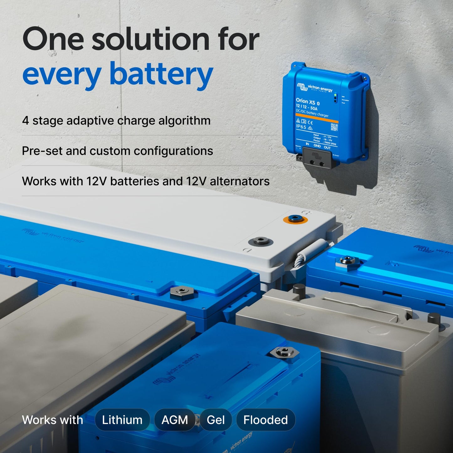 Victron Energy Orion-XS Smart DC to DC Charger (Bluetooth) - Fully Configurable - Battery Charger for Dual Battery Systems - IP65 Dust & Waterproof - 12/12-Volt 50 amp 700-Watt
