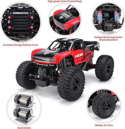 RC Trucks 4x4 Offroad Waterproof - 1:12 Scale Large Amphibious Remote Control Car Dual Motors Crawler Vehicle Monster Truck Toys with 2 Rechargeable Batteries Best Gift for Kids Adults