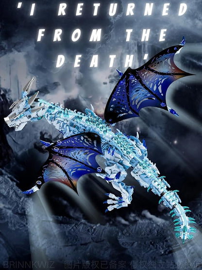 Mechanical Ice Dragon Building Set 1646 Pieces Large Fantasy Model Kit with Articulated Flapping Wings Blue Mythical Creature Decor for TV Series Fans Compatible with Major Brands