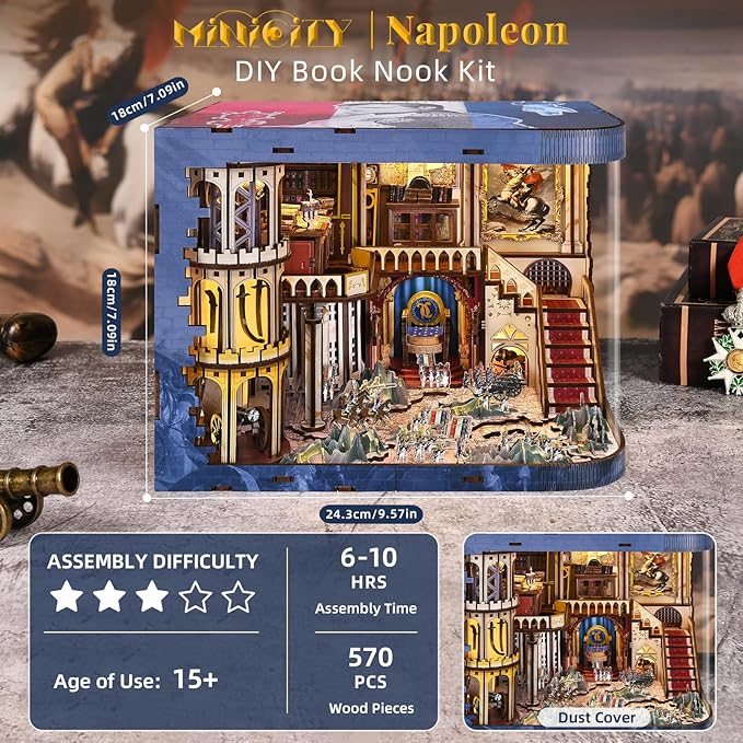 Magic Book Nook Building Set with Lights DIY Booknook Building Model Kit for Home Bookshelf Decor Miniature House Building for Adults Teens (Napoléon)