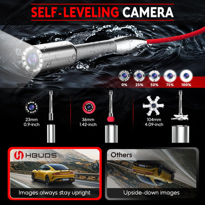 Sewer Camera with 512Hz Transmitter 100ft, 7mm Cable Self Leveling Drain Cameras with Distance Counter, Plumbing Camera Snake with Light, 10.1'' Pipe Borescope Inspection Cam w/DVR (Keyboard Input)