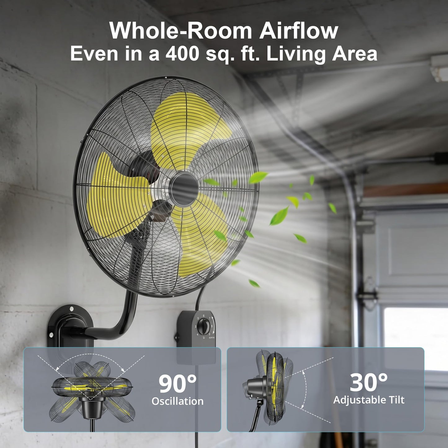 20" Heavy Duty Wall Mount Fan, 3 Speeds, 7200 CFM High Velocity Industrial Fan, Indoor Oscillating Wall Fan, Metal Outdoor Fan for Commercial Use, Shop,Gym,Patio,Garage, Warehouse