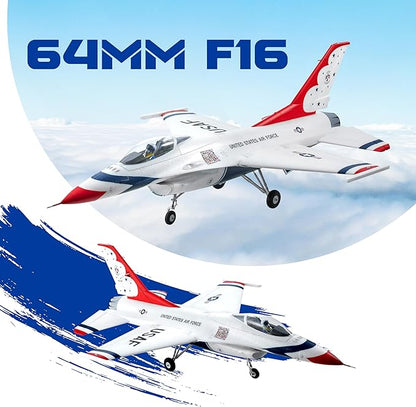 Fms Rc Planes for Adults EDF Jet Remote Control Airplane Fighting Falcon 64mm F16 Thunderbird 6 Channel Hobby Rc Airplanes PNP (No Radio Battery Charger)