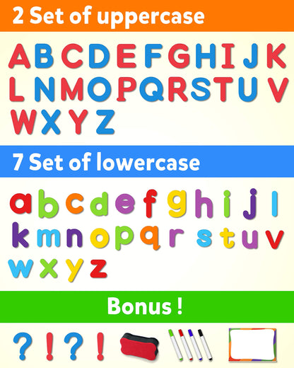 Coogam Magnetic Letters 234 Pcs, Uppercase Lowercase Foam Alphabet ABC Fridge Magnets, Educational Toy Set for Classroom Kids Learning Spelling with Magnetic Board and Storage Box