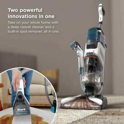 Shark CarpetXpert | Upright Carpet, Area Rug & Upholstery Cleaner | Carpet Shampooer with StainStriker Handheld Tough Stain Eliminator | Removes Tough Stains & Odors | 3 Cleaning Tools | White | EX201