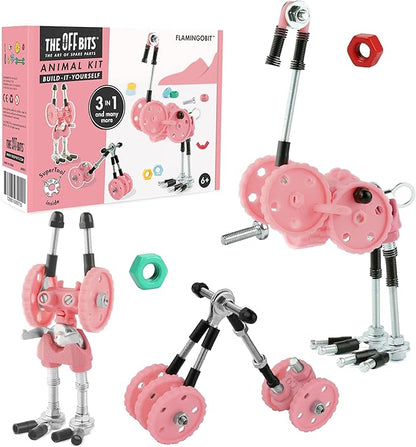 The Off Bits Erector Set: Animal Mini STEM Toys for Kids 6+ Toy Building Sets with Nuts &amp Bolts STEM Building Toys Gifts for Boys and Girls (Pink Flamingo)