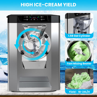Patikuin 2000W Commercial Ice Cream Maker - Single Flavor Countertop Gelato Machine with LCD Touchscreen - 4.8-6.3 Gal/Hr Output - Automatic Cleaning - High Productivity for Snack Bars & Restaurants