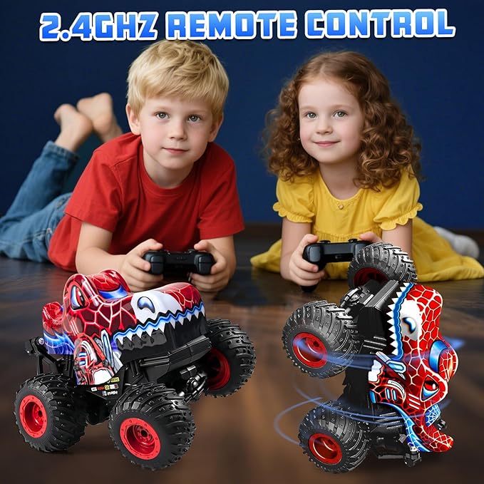 Remote Control Monster Truck 2.4Ghz Spider Rc Monster Truck Toys Rchargeable Kids Cars Vehicle with Musics Lighting Effect 360°Stunts Rc Spider Toys Birthday Gifts for Boys 3 4 5+