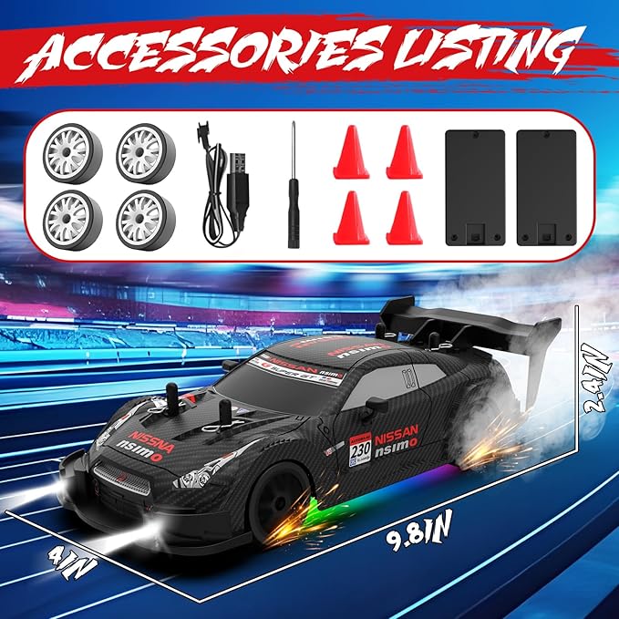 RC Drift Car 1:20 Scale Remote Control Cars 2.4GHz 4WD High Speed RTR Racing Vehicle with LED Lights 2 Rechargeable Batteries and Drifting Tires Racing Sport Toy Car for Adults Kids Boys Girls