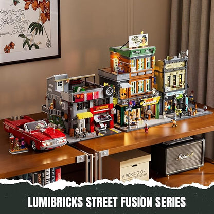Record Store Lighting Building Bricks Set - Street Fusion City Town Audio Shop Multi-Form Modular Collection Kit 1980 Pcs for Adults &amp Teen &amp Music Lovers