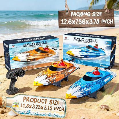 BEZGAR RC Boat 12 inch Self-Righting Remote Control Boat for Kids and Adults 25 KPH Fast RC Speed Boats with 700mAh Battery Ideal Waterproof Toy for Lakes &amp Pools - HJ822 Blue