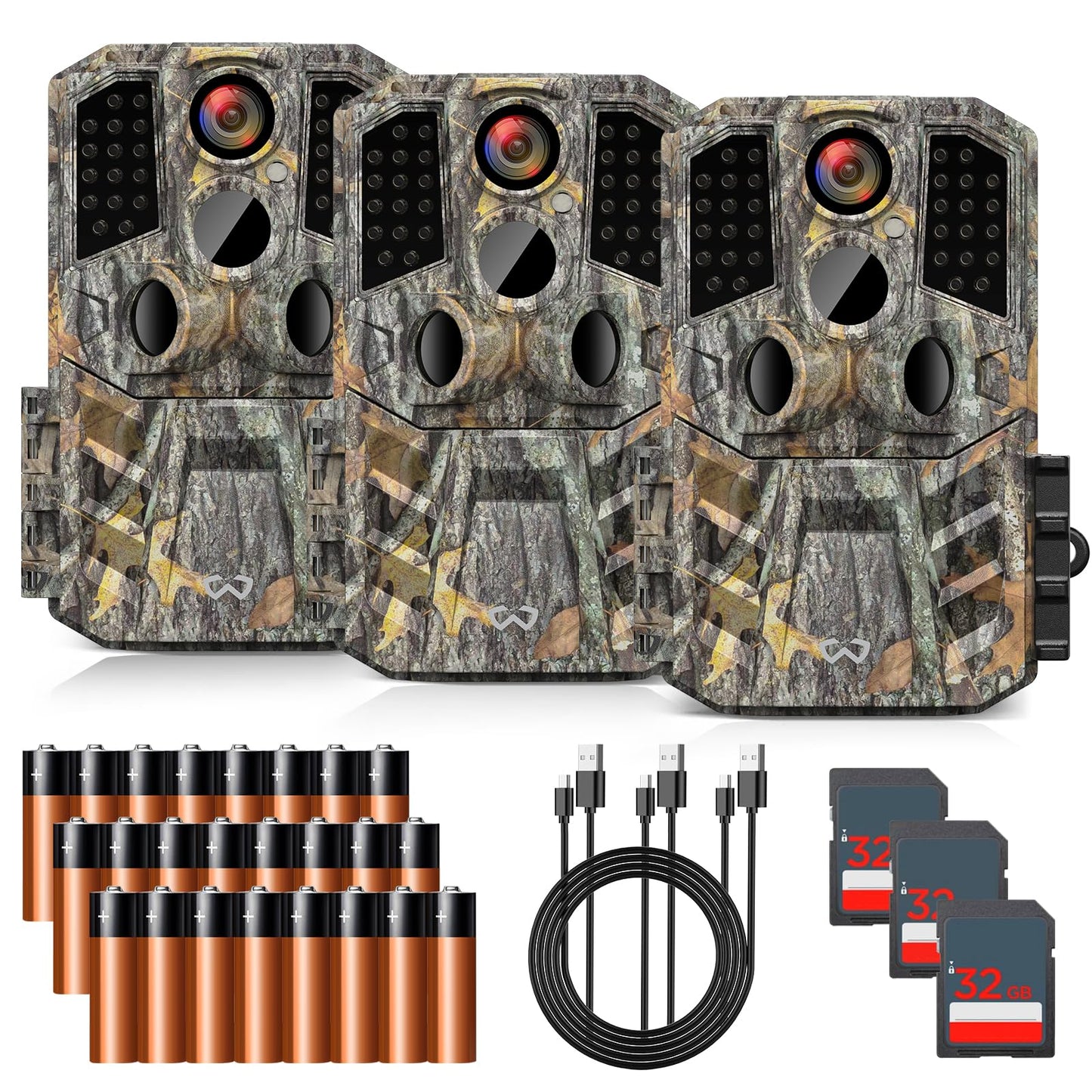 WOSODA Trail Camera 3 Pack 36MP 1920P HD Game Camera with SD Cards, 0.2s Trigger Time Infrared Night Vision Motion Activated Hunting Cam, IP66 Waterproof 2.0''LCD Wildlife Camera for Monitoring