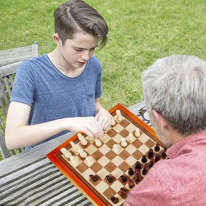 Juegoal 12-Inch Wooden Chess &amp Checkers Set with Storage Drawer Portable Board Games for Kids and Adults