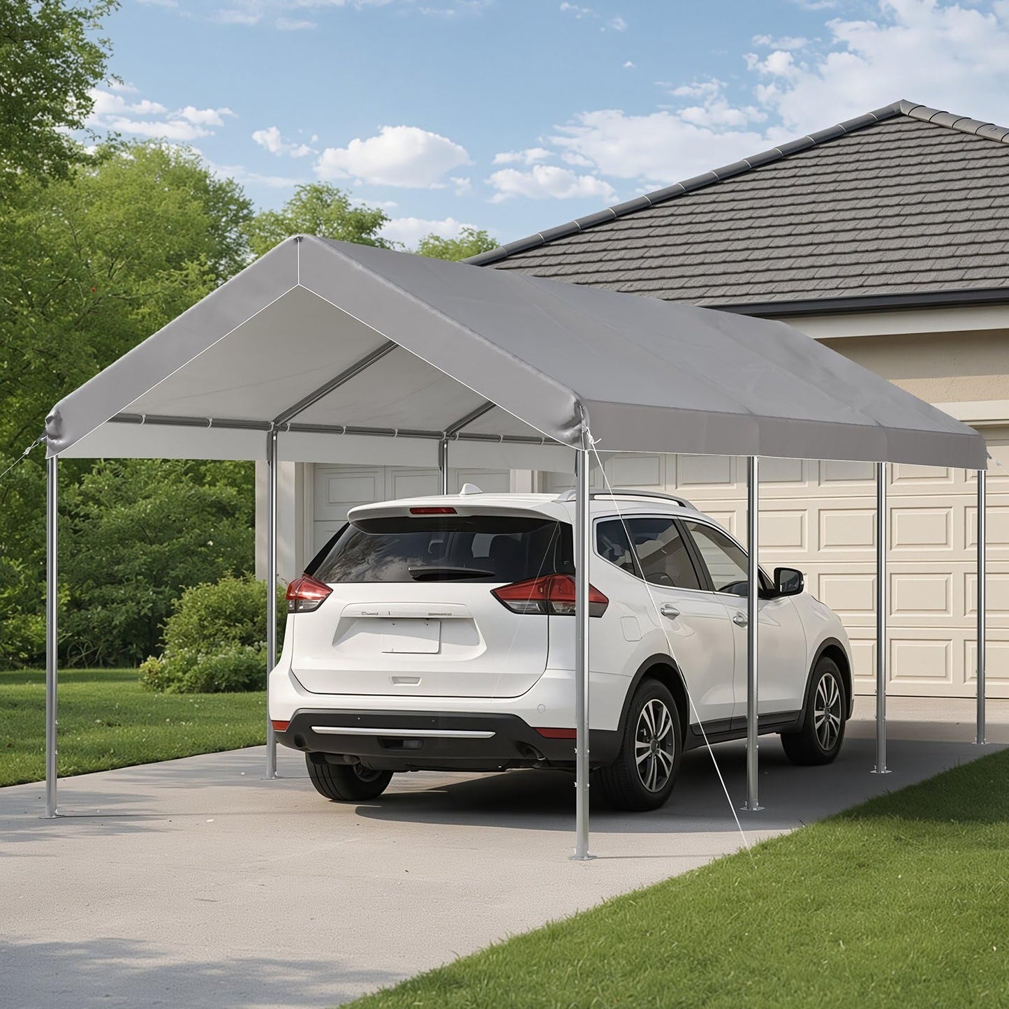 Aoxun Carport 10x20 ft Heavy Duty Carport Canopy, Adjustable Height Potable Car Canopy for Cars, Boats, Trucks, Outdoor Carport Shelter Portable Garage with Reinforced Frame, Gray