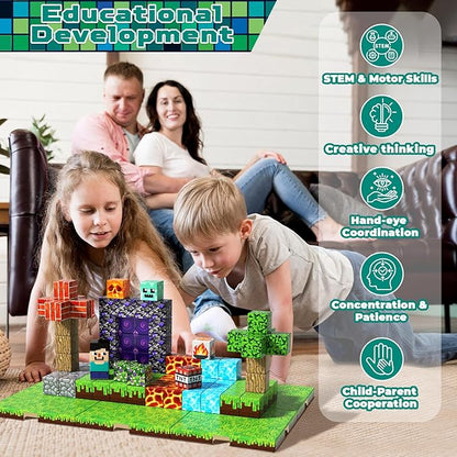 150PCS Magnetic Blocks with 6 Base Plate - Building Blocks Cubes for Kids Ages 4-8 STEM Magnet Building Toys Boys Girls Easter Birthday Gifts Preschool Educational Learning Toy for 3+ Years Old