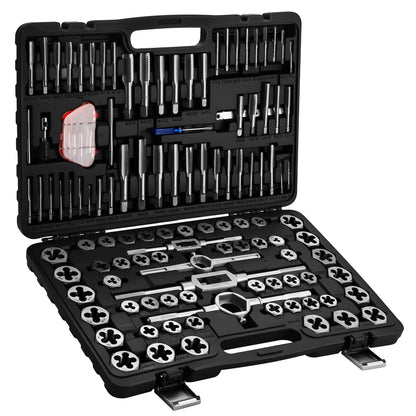 Anfrere 116pcs Tap and Die Set in SAE & Metric Sizes, Standard Tap Set and Die Tool Set for Threading and Rethreading Internal and External Threads, M3-M18 Thread Repair Kit