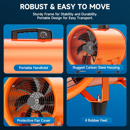 12 Inch Utility Blower Fan, 550W Portable Industrial Cylinder Axial Fan with 33Ft Duct Hose, 3243 RPM High-Velocity Air Extractor Fan Exhaust/Ventilation for Basement Workshop Warehouse Paint Booth