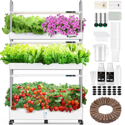 Large Hydroponic Tower Garden System White, 90 Pod Vertical Indoor Growing Kit with LED Grow Light, Auto Circulating Water System, 40L Planter