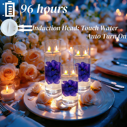 Qazcnd 24 Pack Flameless Floating Candles and Floating Artificial Flower Led Battery Operated Waterproof Floating Candles Tea Lights for Vases Centerpieces at Wedding, Party, Pool Decor Purple
