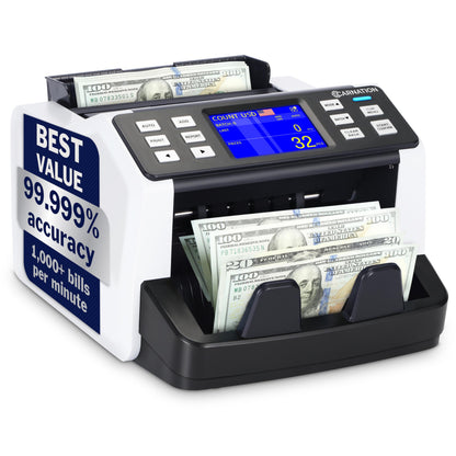 CARNATION Money Counter Machine – Cash Counting & Mixed Denomination Bill Counter, Portable Currency Detector, Counterfeit Bank Scanner, Dollar Sorter for Commercial, up to 1200 N/M, UV/MG/MT/IR/CIS