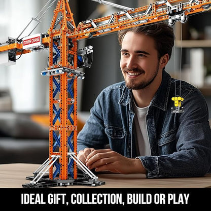 Reobrix Crane Building Blocks Set RC Tower Crane Construction Vehicle Model Kits with Dual Motors 1176 PCS City Crane Toy for Adults Gift for Men and Construction Machinery Lovers 22013
