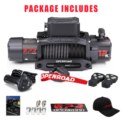 OPENROAD 12000 lbs Winch with Synthetic Rope and 2 Wireless Remotes -Panther Series 3S