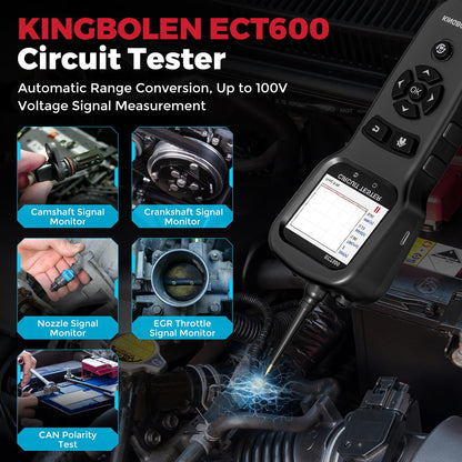 KINGBOLEN ECT600 Automotive Power Circuit Probe Tester with Battery/Relay/Fuel Inject Test, 12-24V Electrical Short/Open Circuit Finder, AC/DC Voltage,Component Activation, Oscilloscope Display,36FT