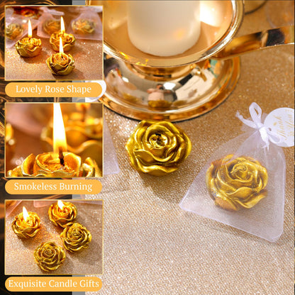 Treela 50 Set Flower Candles Wedding Favor for Guests Mini Gold Rose Shaped Tealight Candles for Return Gift Wedding Birthday Bridal Shower Housewarming Party