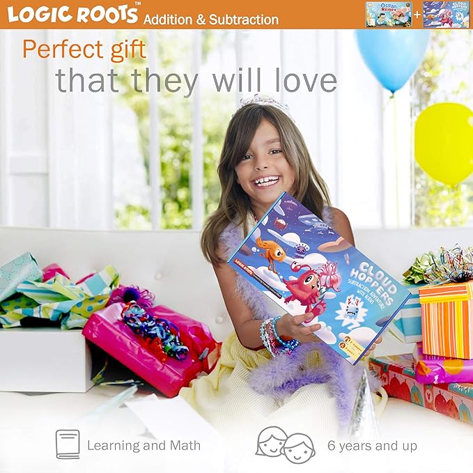 Addition and Subtraction Game - Fun Math Board Game for 6-8 Year Olds Easy to Play Educational Game for Kids at Home STEM Toy Gift for Girls &amp Boys (Ocean Raiders + Cloud Hoppers)