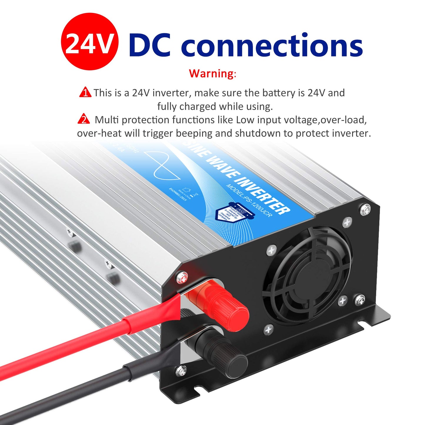 24V Pure Sine Wave Power Inverter 1200W 24V DC to120V AC UL Fuses Lithium Battery Compatible with Remote Controller and LED Display Dual AC Outlets for RVs Solar Off-Grid System Emergency by GIANDEL