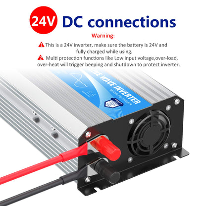 24V Pure Sine Wave Power Inverter 1200W 24V DC to120V AC UL Fuses Lithium Battery Compatible with Remote Controller and LED Display Dual AC Outlets for RVs Solar Off-Grid System Emergency by GIANDEL