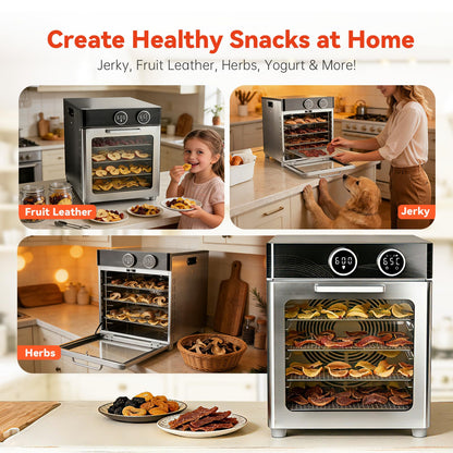 Food Dehydrator Machine, 8 Stainless Steel Trays, 7.24 Sq Ft Large Capacity Food Dehydrator, Precise Temperature Control & Timer, View Window, Dryer for Jerky, Herb, Fruits, Pet Treats