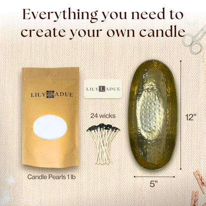 LILY LADUE Sand Candle Kit - 1Lb/16Oz Pearled Candles Sand and Wicks (24) with Gold Holder, Unscented Aroma Beads, Reusable Pearled Candle Wax for DIY Home Kit, Powder Beads Refill Available