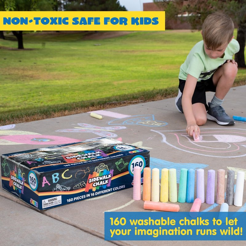 JOYIN 160 PCS Sidewalk Chalks Set-16 Colors Non-Toxic Washable Jumbo Chalk for Outdoor Art Play, Painting on Chalkboard, Blackboard and Playground