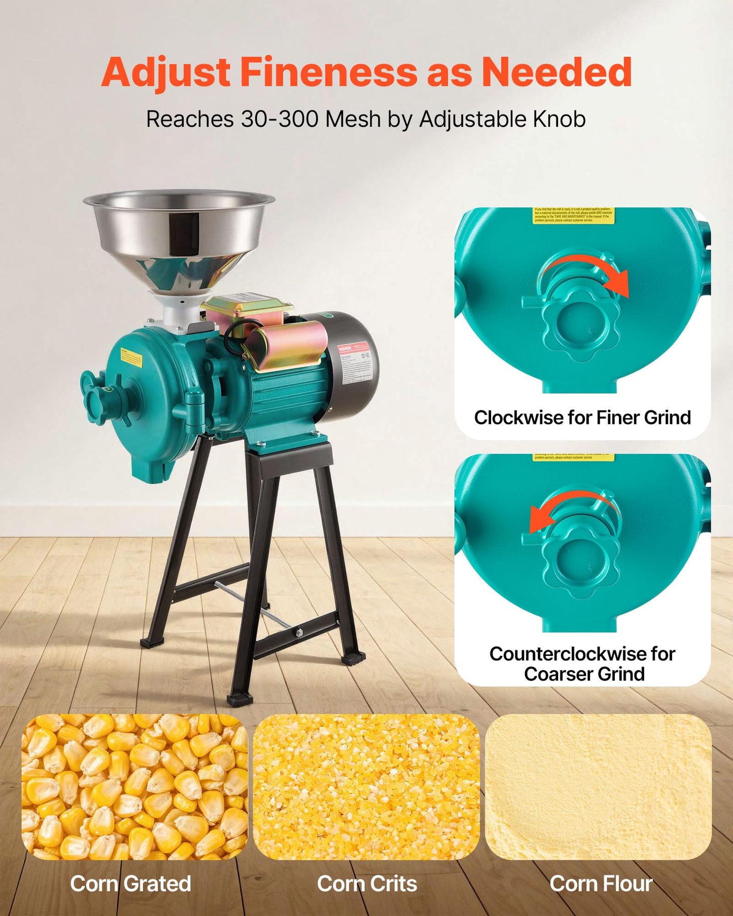 VEVOR Electric Grain Mill Grinder, Commercial Spice Grinders, 1500W Cast Iron Pulverizer Powder Machine with Non-Slip Rubber Feet, for Dry Grains, Spices, Cereals, Coffee, Corn & Pepper