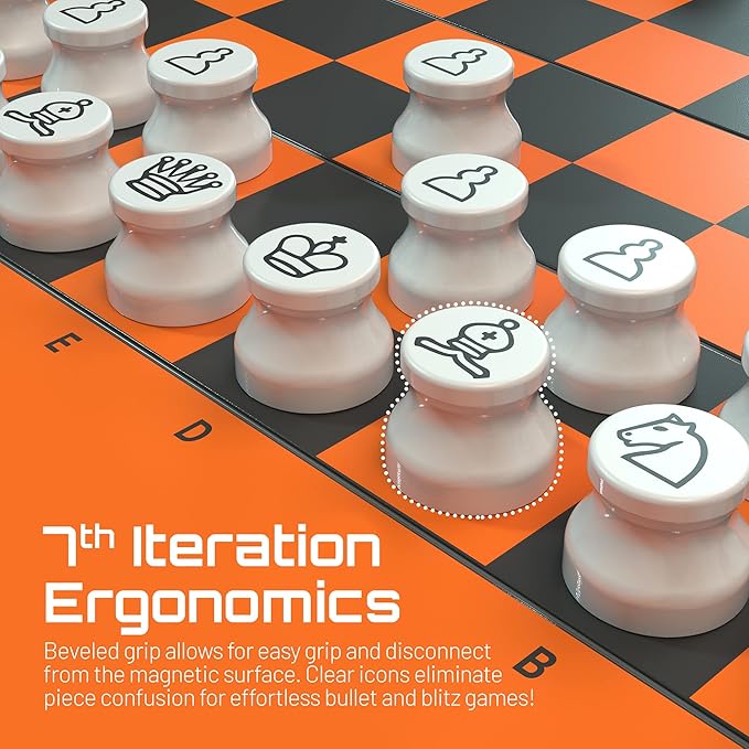 VENTUREBOARD 6 Inches Magnetic Unique Chess Set Board Game - 2 Extra Queens - Folding Board Portable Travel Chess Board Game Pieces - Orange/Grey