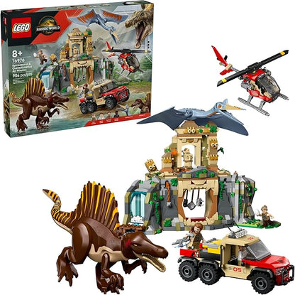 LEGO Jurassic World Spinosaurus &amp Quetzalcoatlus Air Mission - Dinosaur Toy for Kids - Pretend Play Building Toy with Dinosaur Figurines for Girls and Boys 8+ - Birthday or Any-Time Gift Idea - 7