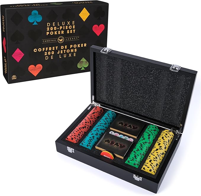 Spin Master Games Cardinal Legacy Deluxe 200-Piece Poker Set Premium Dual-Toned Poker Chips in Wooden Storage Case 2-10 Players for Ages 10 &amp Up