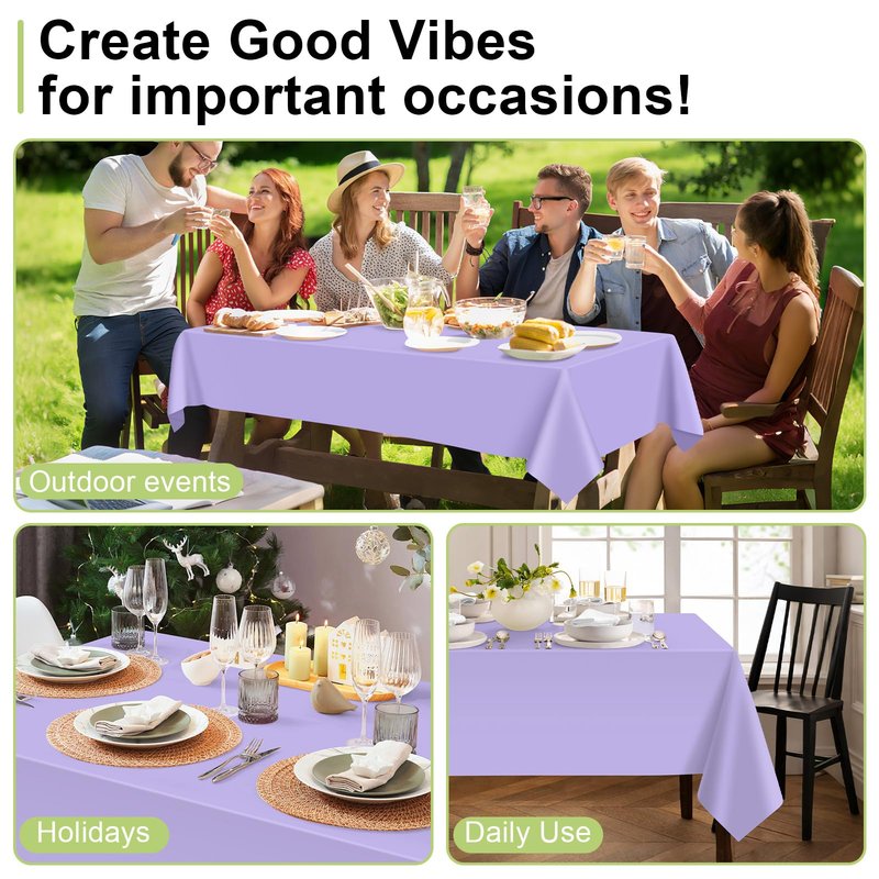 QIKSION Lavender Plastic Table Cloth Disposable 12 Pack, 54 x 108 Inch Tablecloths for Birthday Party Supplies, Easter Decorations, Light Purple, Pastel, Lilac Rectangle Table Cover