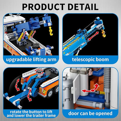 Tow Truck Building Kit 781 PCS Crane Semi and Trailer Car Transporter Construction Vehicles Building Blocks Set Rescue Cars Compatible with Lego Truck Gift for Boys Age 6-12 8-14 &amp Girls