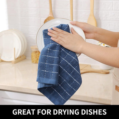 Homaxy 100% Cotton Terry Kitchen Dish Cloths, Ultra Soft and Absorbent Dish Towels for Kitchen, Suitable for Drying and Washing Dishes, 24 Pack, 12 x 12 Inches, Navy Blue