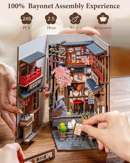 Rolife Book Nook Kit - Sakura Wine Alley 3D Wooden Puzzle | Japanese-Inspired Miniature Dollhouse Decor for Book Lovers