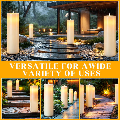 Gerrii 4 Pack 15" x 4" Large Outdoor Flameless Candle LED Waterproof Battery Operated Candle with Timer Remote Control Electric Flickering Flameless Tall Pillar for Patio Porch Lantern Indoor Decor