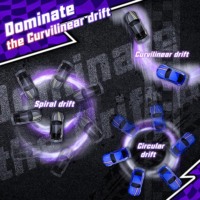 Mini RC Drift Car 1:64 Scale Remote Control Car with LED Lights &amp 2-Speed Modes 2.4GHz Stunt Drifting RC Toys with 4 Obstacles &amp Track Mat Hobby Gift for Kids &amp Adults Blue