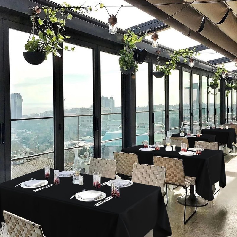 sancua 6 Pack Black Tablecloth 60 x 84 Inch, Rectangle Table Cloth for 4ft Tables - Stain and Wrinkle Resistant Washable Polyester Table Cover for Dining Wedding Banquet Party Buffet Restaurant